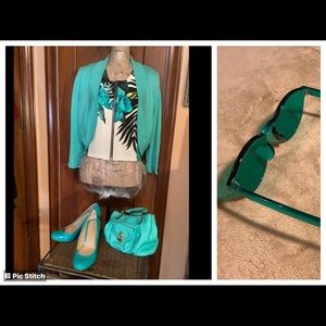 4 pc Style Package, Top, Shrug, Handbag, & shoes.